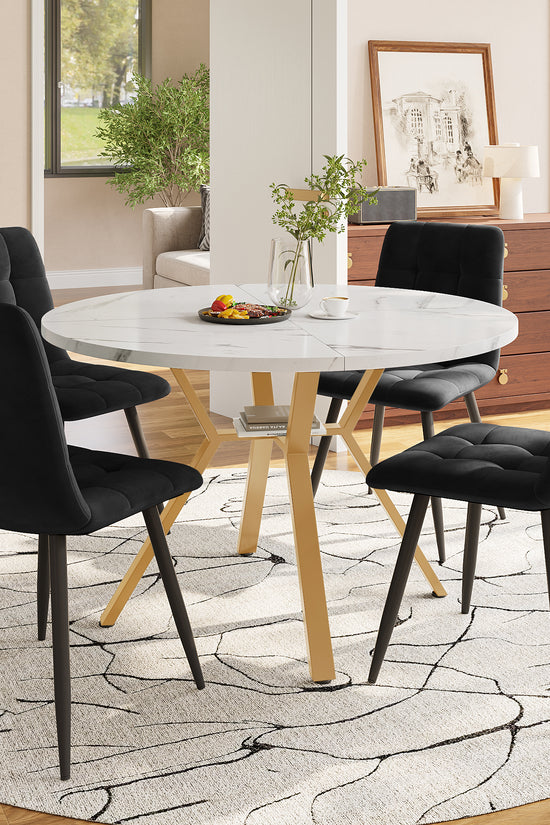 Modern Round Marble Dining Table 1m – X-Shaped Metal Base, Sleek & Durable
