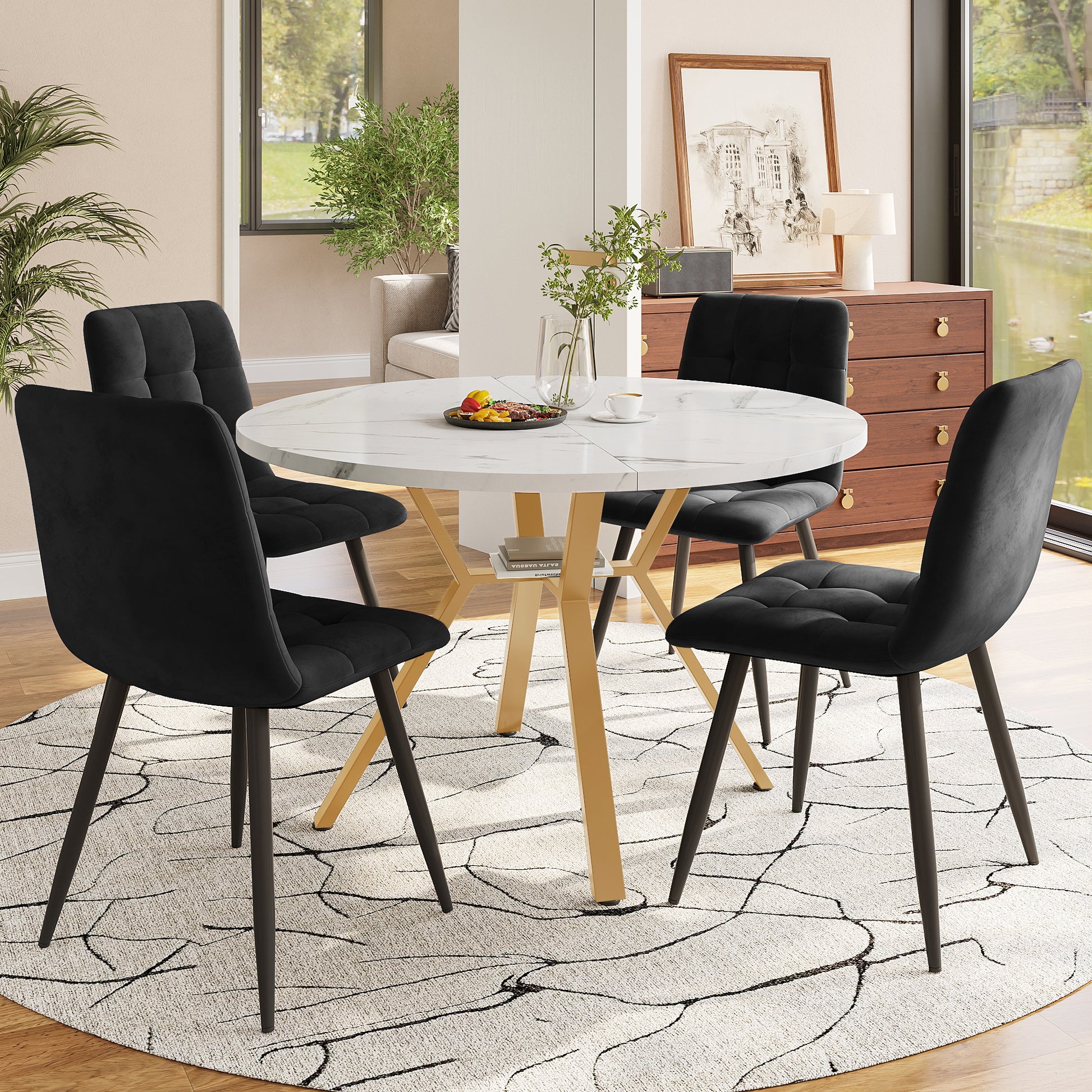 Modern Round Marble Dining Table 1m – X-Shaped Metal Base, Sleek & Durable
