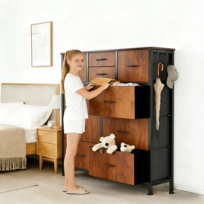 10-Drawer Dresser with Side Pockets & Hooks – Bedroom Storage Cabinet