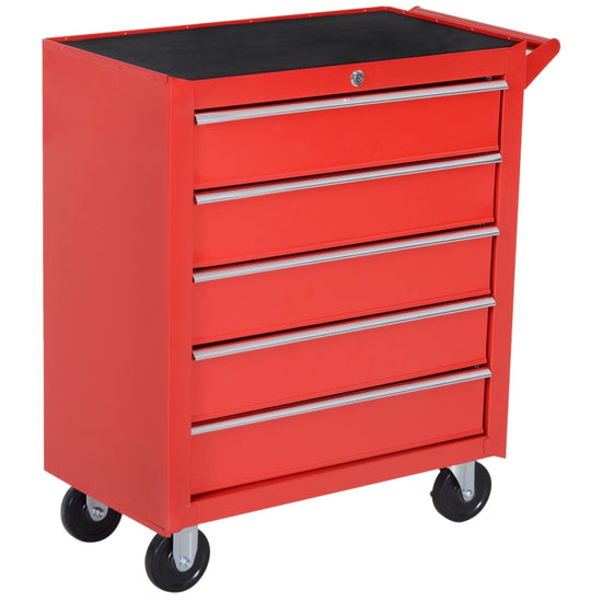 5-Drawer Lockable Tool Storage Cabinet with Wheels – Steel Workshop & Garage Trolley (Red)