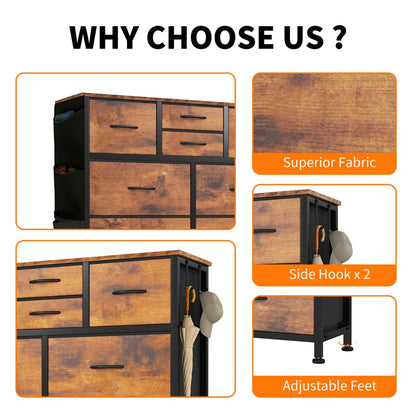 10-Drawer Dresser with Side Pockets & Hooks – Bedroom Storage Cabinet