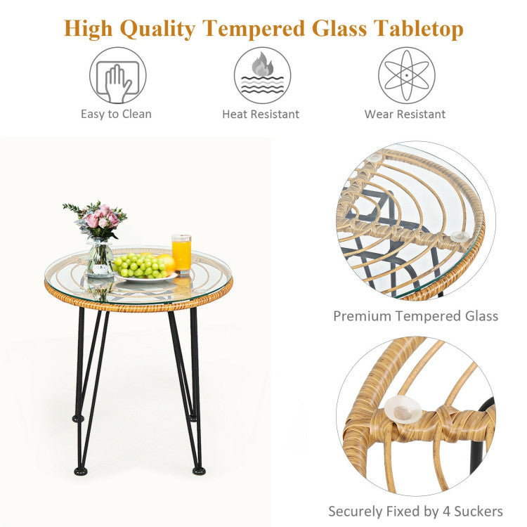 3 Pieces Rattan Cushioned Chair Table