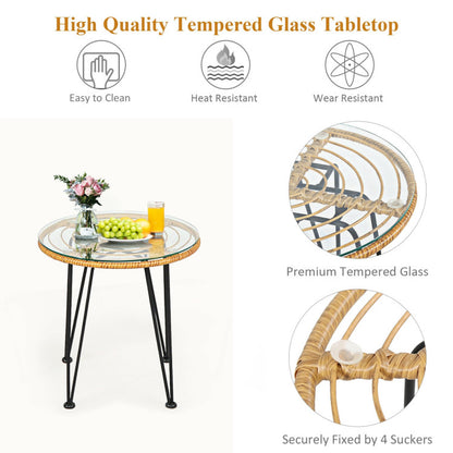 3 Pieces Rattan Cushioned Chair Table