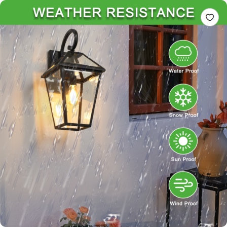 21" Outdoor Wall Lantern Light – Black Metal & Clear Glass Sconce