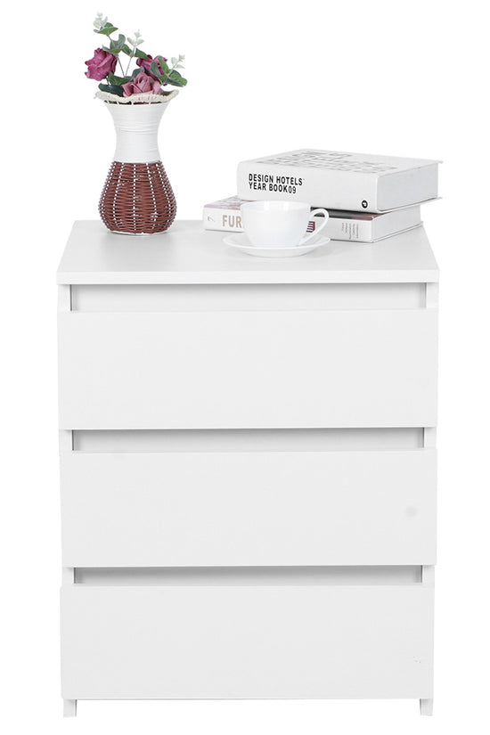 White Modern Bedside Table with 3 Storage Drawers – Bedroom Nightstand Cabinet