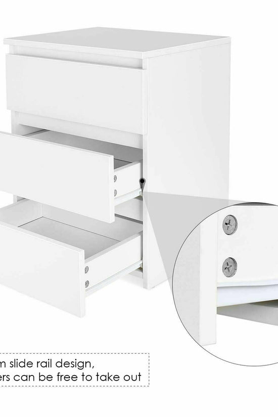 White Modern Bedside Table with 3 Storage Drawers – Bedroom Nightstand Cabinet