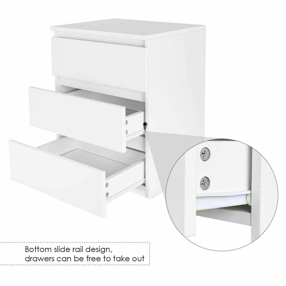 White Modern Bedside Table with 3 Storage Drawers – Bedroom Nightstand Cabinet