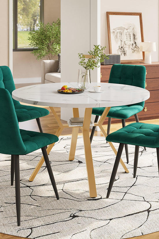 Modern Round Marble Dining Table 1m – X-Shaped Metal Base, Sleek & Durable