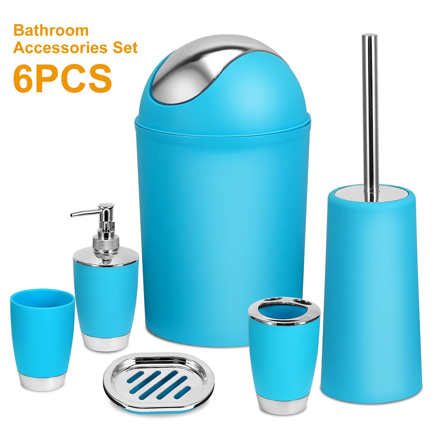 6-Piece Bathroom Accessories Set with Soap Dispenser & Trash Can