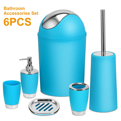 6-Piece Bathroom Accessories Set with Soap Dispenser & Trash Can