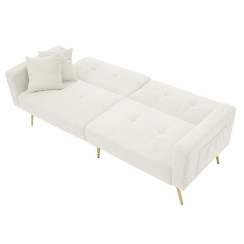 Modern 3-Seater Sofa Bed with 3 Adjustable Backrest Positions, Cushions, Side Storage & Gold Legs