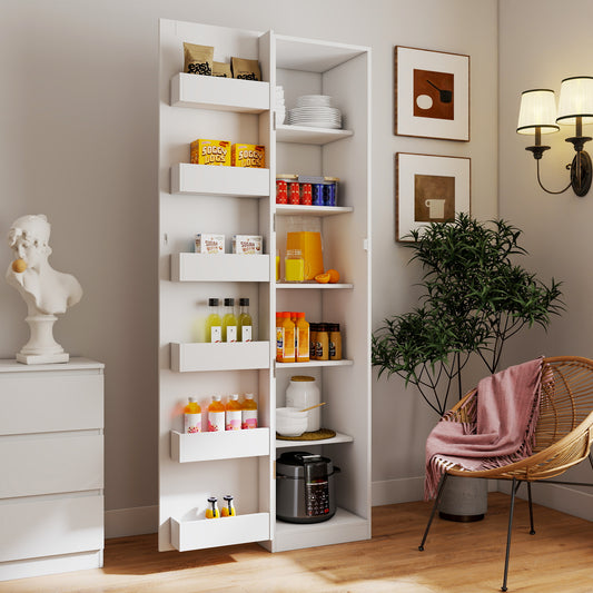 White Kitchen Pantry Cabinet – Freestanding Storage Cupboard with Doors & Shelves