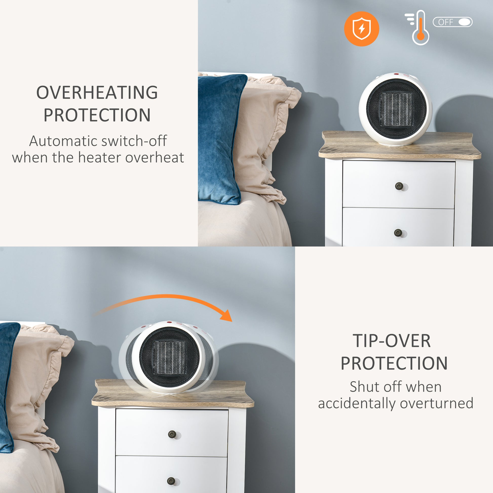 HOMCOM Ceramic Table Top Space Heater 900W/1500W – Portable Electric Heater with Thermostat & Safety Protection