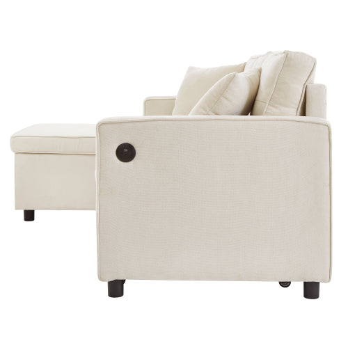 L-Shaped Pull-Out Sleeper Sofa Bed | 3-in-1 Reversible Sectional with Storage, Cup Holders & USB Charging