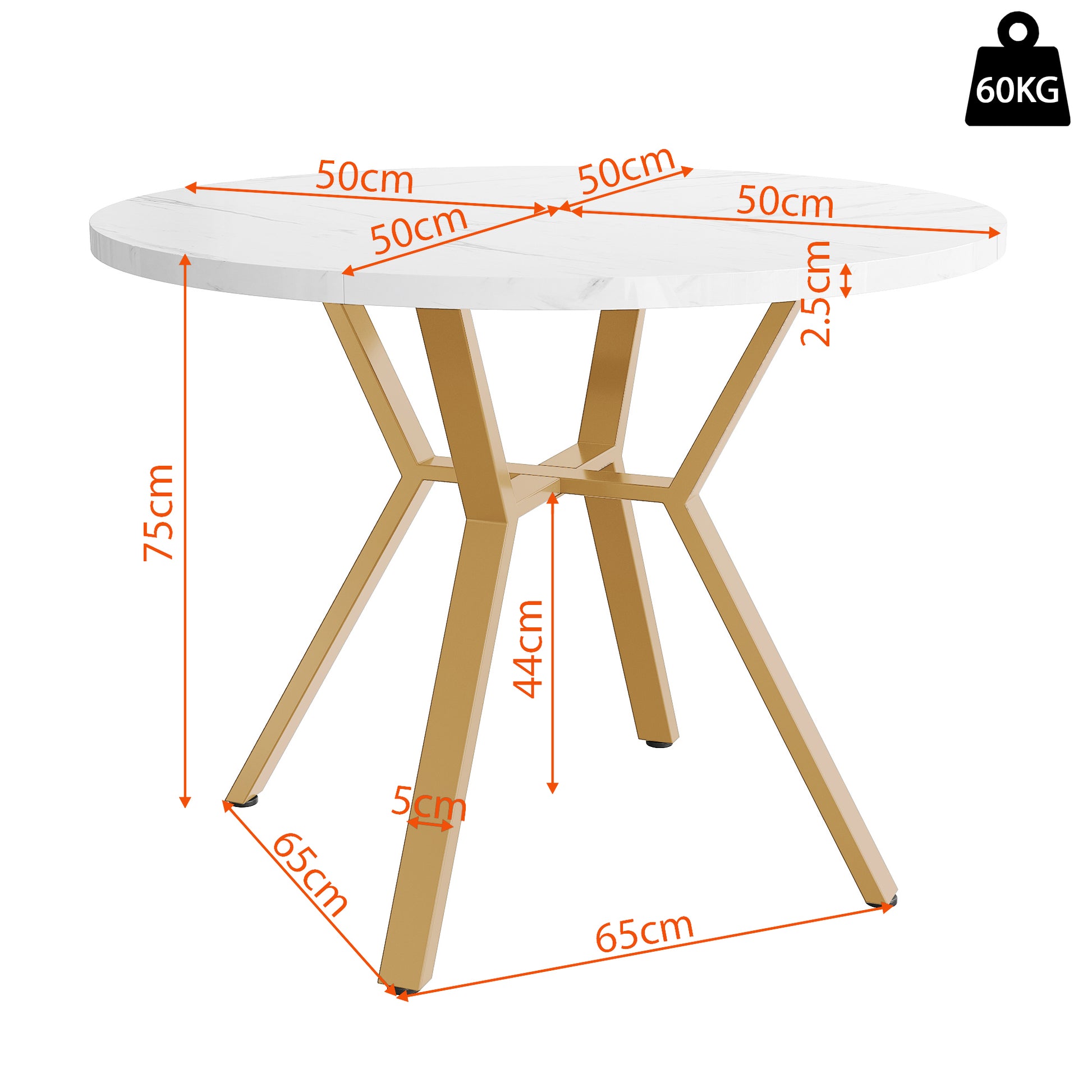 Modern Round Marble Dining Table 1m – X-Shaped Metal Base, Sleek & Durable