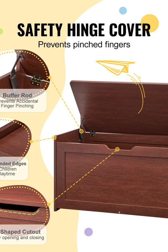 Wooden Toy Chest with Safety Lid – Large Kids Storage Bench (Cherry)