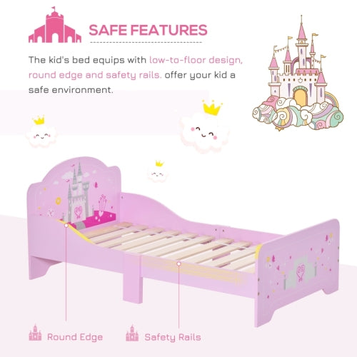 HOMCOM Kids Bed Princess Castle Theme W Side Rails Slats