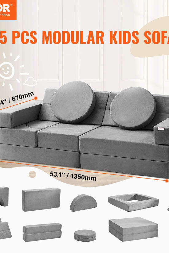 15-Piece Modular Play Couch for Kids – High-Density Foam Nugget Sofa for Play, Sleep & Creative Learning
