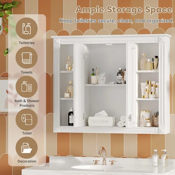 Wall-Mounted Medicine Cabinet with Adjustable Shelf & Soft-Close Door