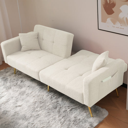 Modern 3-Seater Sofa Bed with 3 Adjustable Backrest Positions, Cushions, Side Storage & Gold Legs