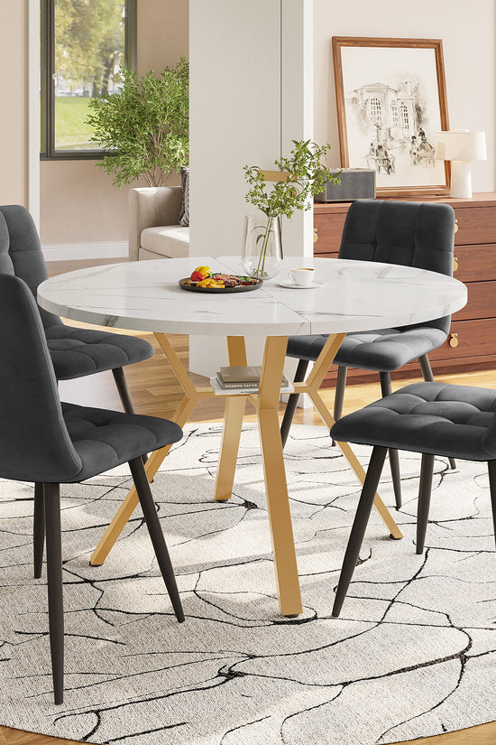 Modern Round Marble Dining Table 1m – X-Shaped Metal Base, Sleek & Durable