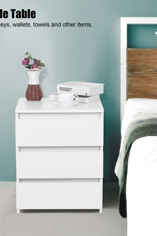 White Modern Bedside Table with 3 Storage Drawers – Bedroom Nightstand Cabinet