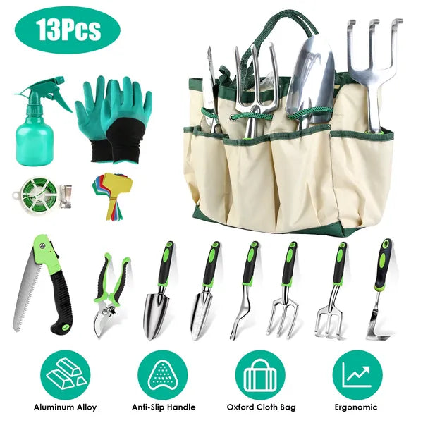 13-Piece Aluminum Gardening Tool Set with Storage Bag