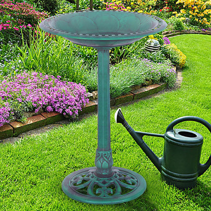 Outdoor Garden Green Pedestal Bird Bath and Feeder